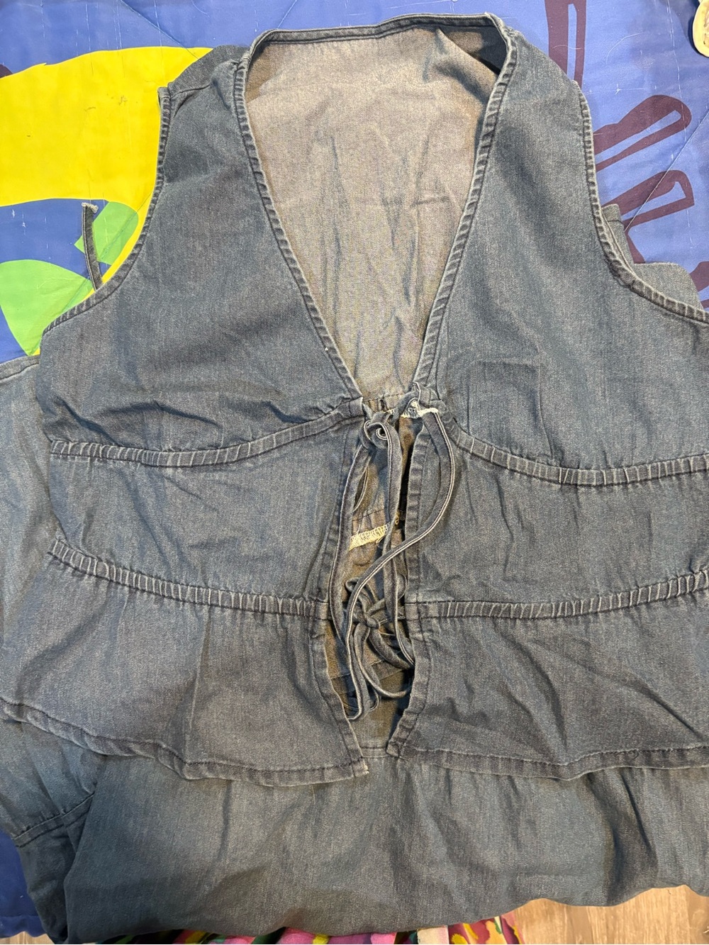 Sleeveless Denim Blue Tiered Wide-Leg pant & top - Picture 5 of 9